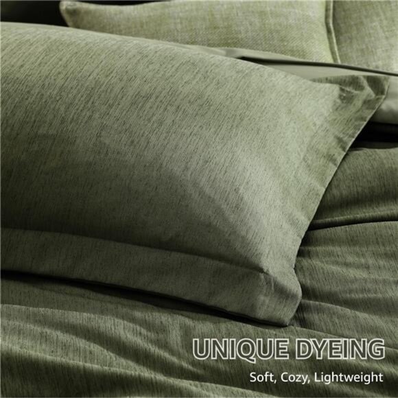 Queen Comforter Set - 7 Pieces Cationic Dyeing Olive Green Bed in a Bag Bedding - Picture 6 of 7